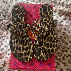 Tory Burch Patent Leopard Miller Sandals, size 9.5